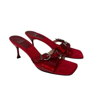 Stuart weitzman women’s Open Toe heels pumps sandals red patent leather size 8M